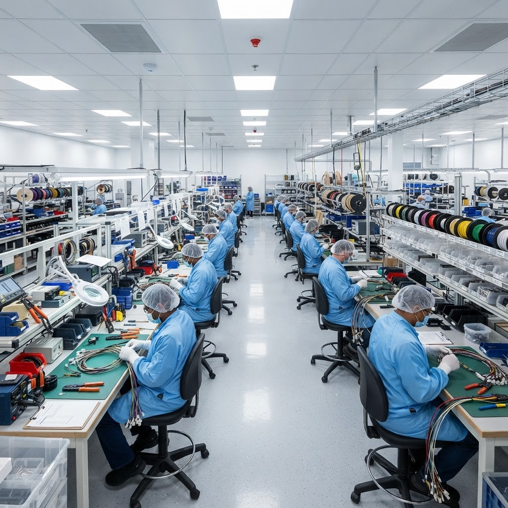 HiHarness cable assembly manufacturing facility with ESD assembly stations